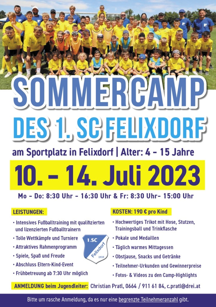 Plakat zur Veranstaltung Sommercamp des 1. SC Felixdorf 10.-14.07.2023