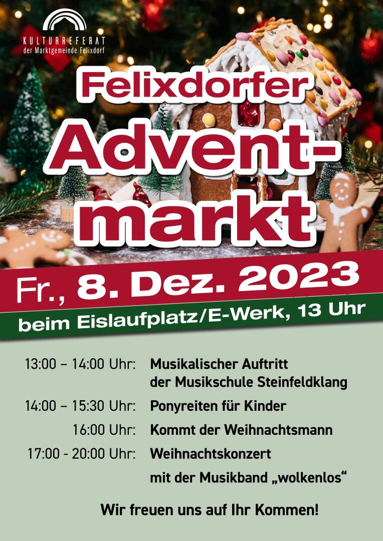Plakat zur Veranstaltung Felixdorfer Adventmarkt am 08.12.2023