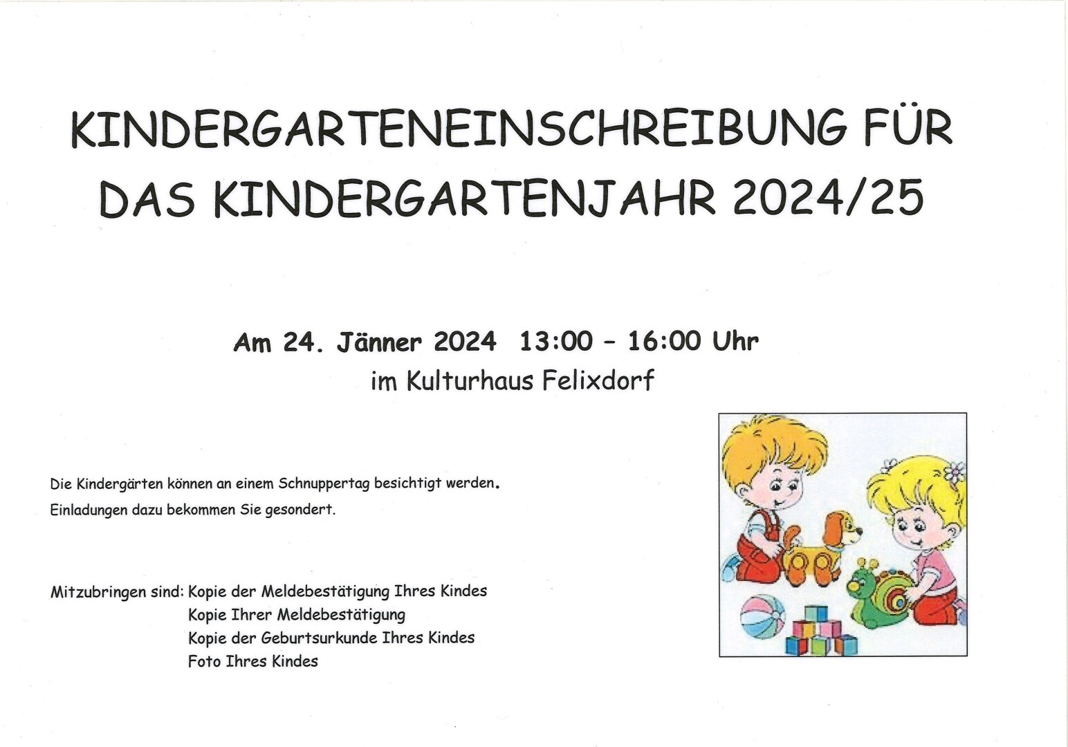 Bild zur Veranstaltung Kindergarteneinschreibung 24.01.2024